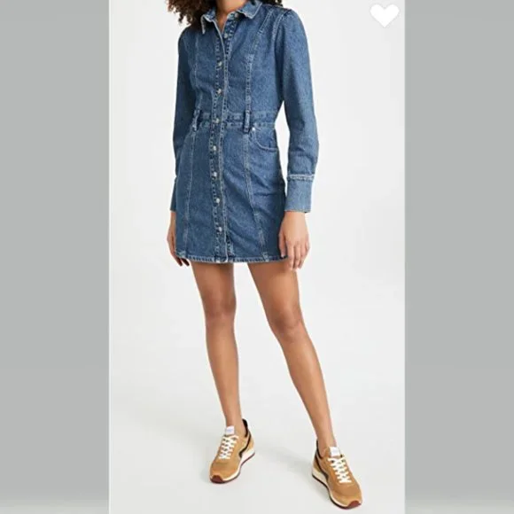 Boyish Emmett Puff Shoulder Denim Dress in Mirror Blue Size XL NWT - Picture 9 of 14